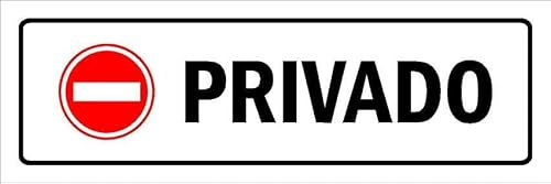 Private. White informational sign with 'no entry' pictogram SP053 - Self adhesive sticker (150mm x 50mm)