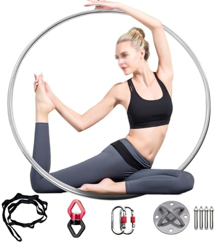 CMYUN Aerial Hoop Ring Kunstturnen Lyra-Reifen-Set, Erwachsene Kinder Einpunkt-Luftring aus Edelstahl, Heimgymnastik-Tanzstudio Yoga-Ring mit Beschlägen, 90/95/100 cm(Diameter-95cm(37 3/8))