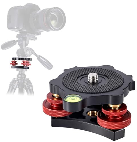 Tripod Leveling Base, Camera Leveler with Bubble Level 3 Axis Tri Wheel Head 3/8 Thread +/-5° Adjustable Precise Angle Aluminum Alloy Tripod Head Leveling Base for Macro Panoramic Photography