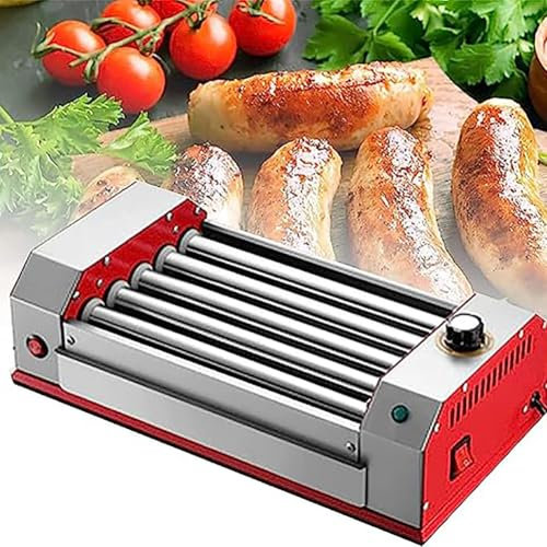 Macchina per cuocere salsicce, macchina per arrotolare hot dog, macchina per grigliare prosciutto, griglia per salsicce da tavolo con 4 tubi, controllo della temperatura 0-250 ℃, per snack bar, feste