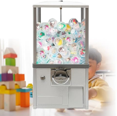 pealiritansemen Vending Machine, Mini Capsule Vending Candy Gumball Machine, Large Load Capacity Gumball Bank, Coin Operated Vending, For 4.5-5.5 Cm Spherical Capsule, For Game Arcades,White