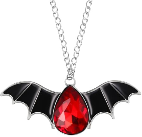 Flongo Halloween Gothic Fledermaus Halskette : Schwarz Fledermaus Flügel Rot Jewellery Anhänger Punk Horror Vampire Rollenspiele Halsreif Halloween Karneval Schminke Paar Männer Frauen Teens