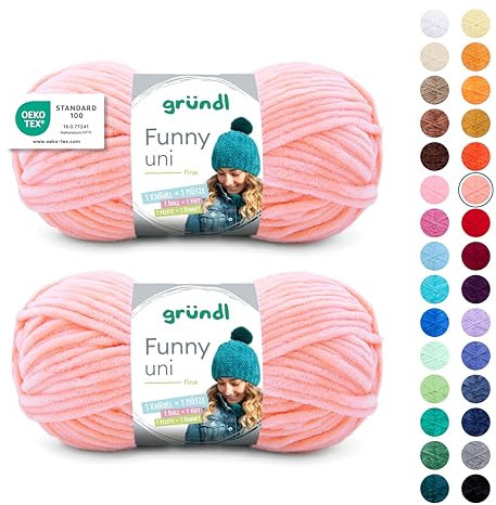 Gründl Wolle Funny uni - weiche Chenille Wolle zum Häkeln - Kuschelig und hautfreundlich - 100% Polyester - 2 Knäuel 100 g / 120 m - Nadelstärke 5-6, Aprikose