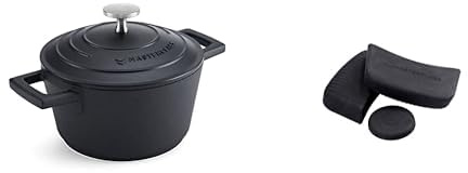 MasterClass 1.4L Black Casserole Dish with MasterClass Heat-Resistant Silicon Pan Handles and Lid Handle (3pc)