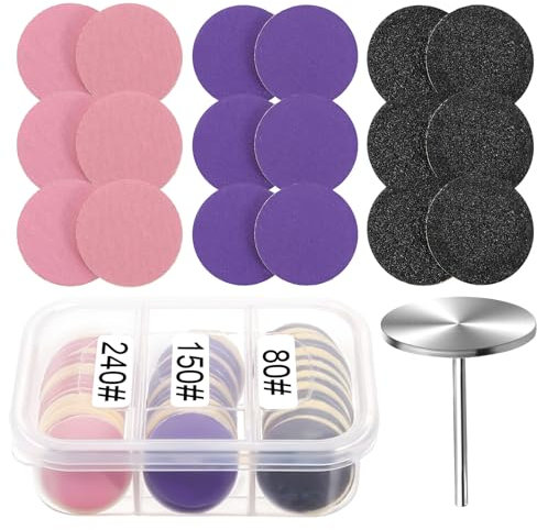 61 discos de papel de lija con broca de metal para uñas, disco de pedicura de 25 mm, suministros de pedicura, herramientas de lima de pies para removedor eléctrico de callos de piel muerta (grano