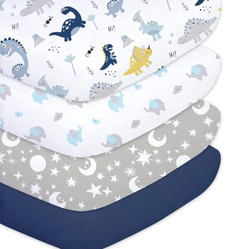 Little Grape Land Lot de 4 draps-housses, pour lit d'enfant, de 70 x 140 cm, en microfibre respirante, en polyester, certifié Oeko-TEX, dinosaure