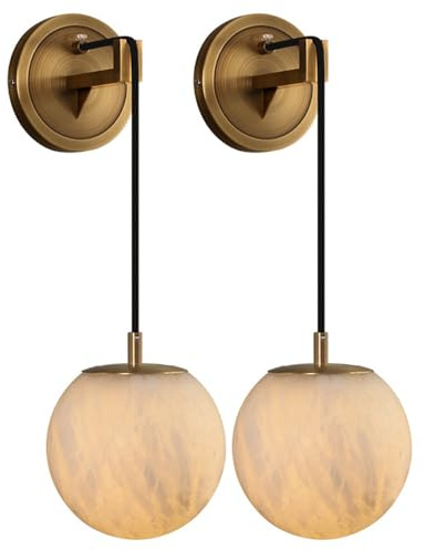 Globe Brass Wall Lamp – E27 Bulb Compatible – Vintage Lighting for Living Room, Restaurant & Decorative Spaces