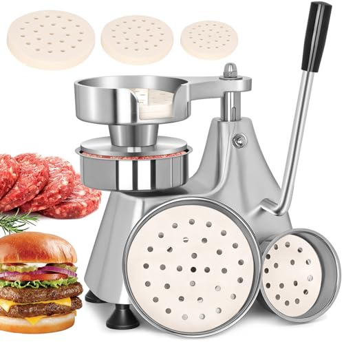 LLNC Commercial Burger Patty Maker 3 in 1 Stainless Steel Heavy Duty Hamburger Press (4/5/6-inch) Commercial Hamburger Press Patty Maker Machine with 1200 Pcs Patty Papers for Beef Pork Chicken Patty