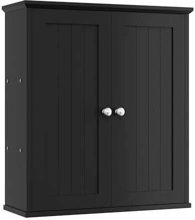 Shintenchi Bathroom Wall Medicine Cabinet, Over The Toilet Storage, Black | Bathroom Storage Organizer Cupboard, with 2 Magnet Door and 3-Tier Shelves, Space Saving, Easy to Assemble & Clean