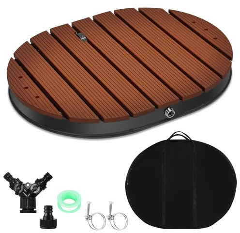 Jiubiaz Ducha de suelo de jardín con rueda de pie y boquillas de cobre, ducha de piscina de hasta 4 m de altura de fuente, ducha exterior de aluminio, antideslizante, resistente a la intemperie, ducha