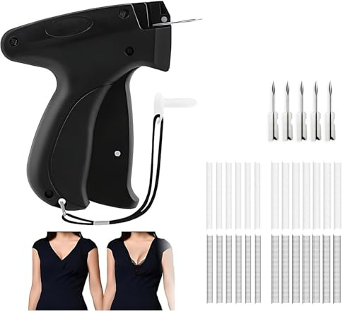 Etikettierpistol Flex Clip Pistole, Quick Clothing Fixer, Micro Stitchy Pistole Gun, mit 5 Nadeln & 2000 Plastiknadeln, for Clothes Stitching Werkzeug,Schwarz