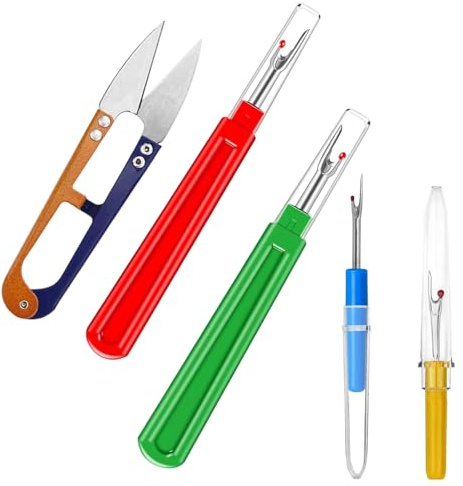 5 Piezas Desgarrador de Costuras Set Grande Y Pequeño Costuras Quitahilos con Tapa Protectora Kit de Costura para Descoser para Dobladillos, Costureras