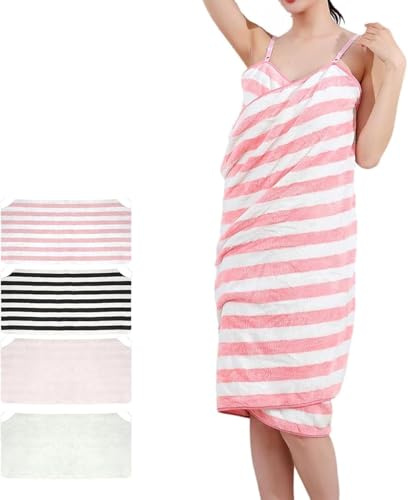 Toalla envolvente brillante con correas ajustables para mujer, toalla de baño ultra absorbente, vestido después de la ducha, natación, spa, tela de felpa suave, diseño antideslizante (rayas rosas y