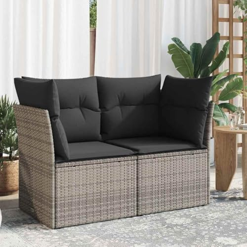 HaoChrymec Gartensofa 2-Sitzer mit Kissen Grau, PE-Rattan, Stauraum mit Wasserfestem Beutel, Modulares Design, Outdoor Couch, Balkon Sofa, Garden Sofas, 124 x 62 x 69 cm
