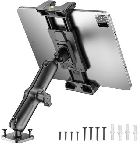 OHLPRO Heavy Duty Drill Base Car Tablet Holder, Compatible with iPad Samsung Tab 5-13 Tablet and Phone, Car Tablet Mount for Truck/Business Vehicle/Desktop/Wall, etc. - 15 cm Aluminum Arm