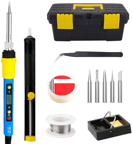 Soldering Iron Kit, 80W Soldering Gun, 12-in-1 Adjustable Temperature 180-500°C Welding Tool Kit with Solde Iron Tips, Wire, Desoldering Pump & Storage Case for DIY Electronics and Metal Repair