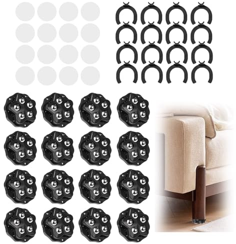 WQSIRYSTP Pack of 16 Möbel Rollen- Klemmfreie Selbstklebende MöBelrollen Klein Mit Bremse-300 Kg Tragkraft Pro Rolle - 360° Drehbar, Stahlkugel - Für Tische, Holz, Keramik, rückstandsfrei-Schwarz