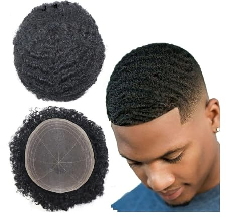Für Männer Afro Kinky Curly Toupet for Männer 8x10 Atmungsaktive Vollspitzenbasis Echthaar-Ersatzhaarteil Perückenkopf(8mm)