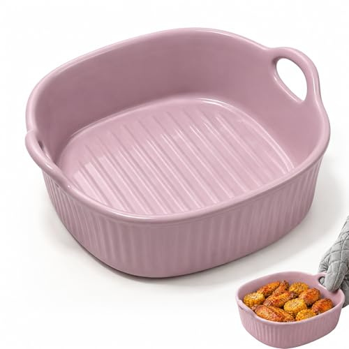 Keramisk ugnsform, ugnsform för varmluftsfritös, keramiska bakformar med handtag, lasagneform, ugnsform, rund ugnsform, keramik för ugn, mikrovågsugn (lila)