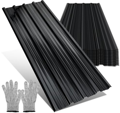 Peviasot Profilplåt, takplattor, 36 stycken, 129 × 46 cm, trapetsarkset, antracitgrått, galvaniserat stål, 0,25 mm, takplåt för trädgårdshus, carport, skjul inkl. skärskyddshandskar ca 7 m²