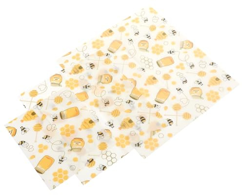 POPETPOP 3 Pièces Film Alimentaire Réutilisable en Tissu de Coton Cire D'abeille Naturelle pour Conservation des Aliments, Lavable Snacks et Restaurants