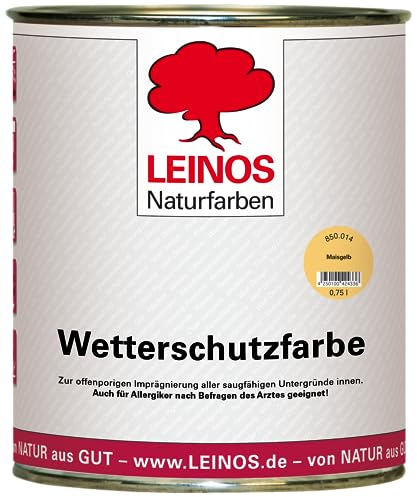 LEINOS Wetterschutzfarbe 750 ml | Maisgelb Holzlasur für Holzfassaden Fenster Gartenhäuser | wetterbeständige Deckfarbe, effektive Versiegelung, langanhaltender Schutz auf Ölbasis im Außenbereich