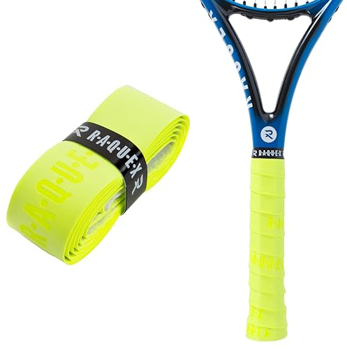 Raquex Enhance Replacement Racket Grip: Tennis Grip, Badminton, Squash Grip Tape, Padel, Pickleball. 14 Colours. Premium, Self-Adhesive Tennis Racquet Grip with Finishing Tape (Yellow, 1 Grip)