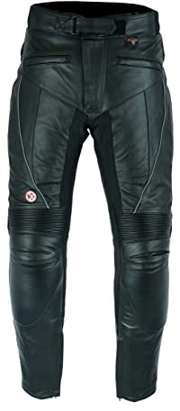 Texpeed Pantalones de moto cuero - Hombre Impermeable Motocicleta de turismo para de con auténtica protección de armadura de motociclista CE (EN 1621-1) Negro - (XL Cintura/Pierna Pequeño)
