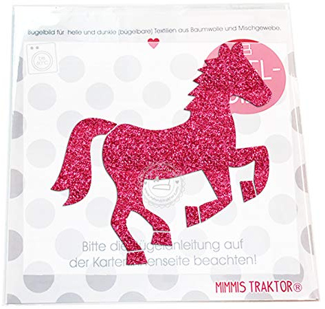 GLITZER Bügelbild Pferd 11,5 x 10,5 cm Aufbügler Applikationen Bügelsticker für Stoffe Textilien Kinder zum Aufbügeln Flicken, Farbe:Glitzer pink