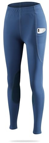 baleaf Girls Horse Riding Pants Kids Equestrian Breeches Knee-Patch Youth Schooling Tights Pocket UPF50+ Blue XS