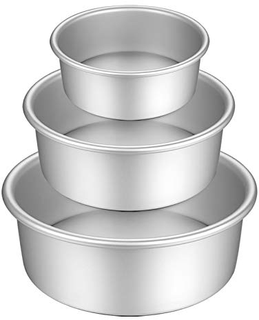 Gesentur Teglia da Forno Rotonda, Stampo per Dolci in Alluminio Anodizzato con Rivestimento Antiaderente, con Fondo Amovibile, Set da 3 (13,7cm/19,7cm/25cm)