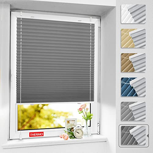 BelleMax Plissee ohne Bohren verdunkelung, Thermo Plisseerollo Klemmfix, Grau 95x120cm(BxH), Verdunklungsplissee 100% lichtundurchlässig für Fenster, Blickdicht Sichtschutz Sonnenschutz
