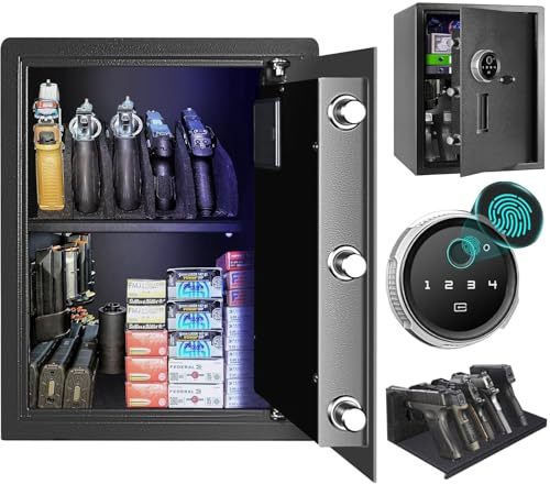 Security Biometric Fingerprint Safe, Steel Lock Box Safe for Home/Office/Hotel, Secure Handgun, Documents, Jewelry, Valuables - 1.8 Cubic Feet Metal Black-13x13.75x19.8inches