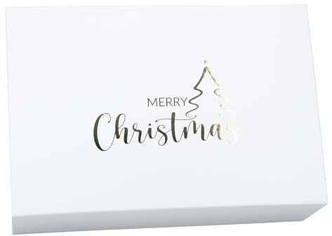 ideas in boxes Premium Geschenkbox Weihnachten, Geschenkkarton, Magnetbox, Magnetfaltbox, Geschenkverpackung für Weihnachten mit Schriftzug, 33x22x10cm, Weiß mit Gold