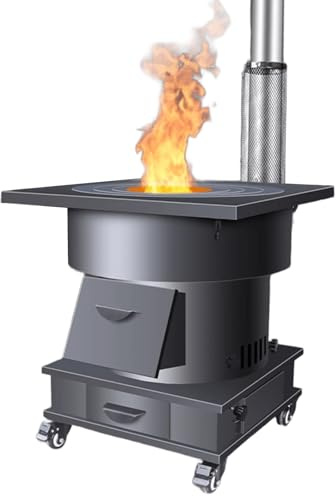 Cuisinière À Bois avec Four et Roues Corps en Acier Poêle À Bois Chauffage Multifonctionnel Poêle de Tente de Camping pour Ébullition D'eau, Cuisson, Barbecue