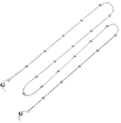 Leeadwaey Brillenkette Sonnenbrillenhalter Brillenband Lesebrille Perlen Lanyard Halskette, Silber oder Roségold, Silver, Medium