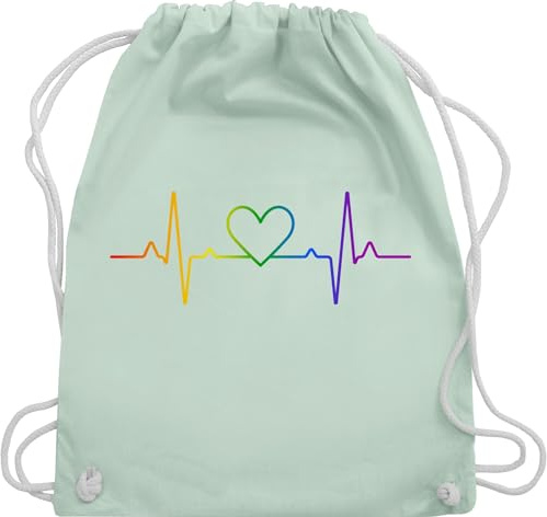 Turnbeutel Rucksack - LGBTQ Kleidung Flag - Herzschlag Regenbogen Pride - Unisize - Pastell Grün - lesbian gifts lgbtq-tasche lgbt herz beutel lgbtq+ csd lgbtq+regenbogen stoffrucksack tasche lqbtq