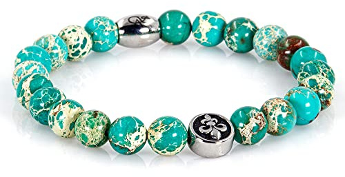 Bracciale con diaspro Bracciale con perline verde giglio fiorentino argento 8 mm in acciaio inossidabile