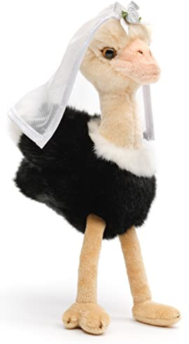 Uni-Toys - Strauß mit Braut-Schleier - 28 cm (Höhe) - Plüsch-Vogel, Brautstrauß - Plüschtier, Kuscheltier, Weiß