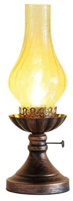 Simple Country Nostalgic Kerosene Lamp Table Lamp, Wrought Iron Glass E27 Night Lamp, Suitable for Living Room Bedside Lamp, Pastoral Table Lamp with Button Switch, Bronze (Color : Yellow)