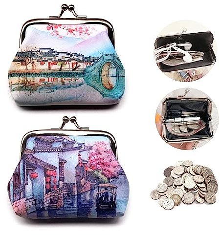 Kleines Mini Geldbörse Portemonnaie Geldbeutel Beutel Portmonee Coin Purse Münzbeutel Münzbörse Damen Klein Geschenke für Frauen, 2 Stück
