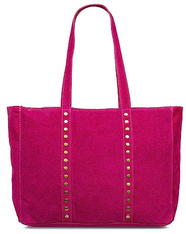 FIRENZE ARTEGIANI. Alonte Sac à Bandoulière Femme Cuir Véritable Daim 38x12x30 cm Couleur: Fuchsia, fuchsia, Utilitaire