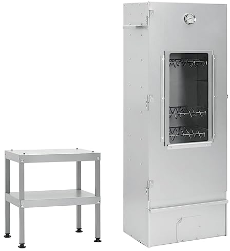 Festnight Räucherofen mit Tisch Räucherkammer Räuchertonne Verzinkter Stahl Meat Smoker Gasbrenner Räucherofen Schublade mit Griff Für den Außenbereich geeignet