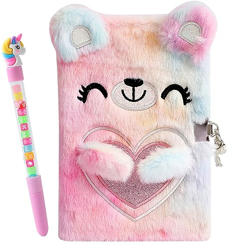 FENYW Notizbuch Plüsch Mädchen, A5 Tagebuch Mädchen mit Schloss, Geheime Tagebuch Mädchen Notizbuch, Tagebuch mit Schloss, Geschenke für Mädchen Kinder Jungen Weihnachten Halloween Geburtstag