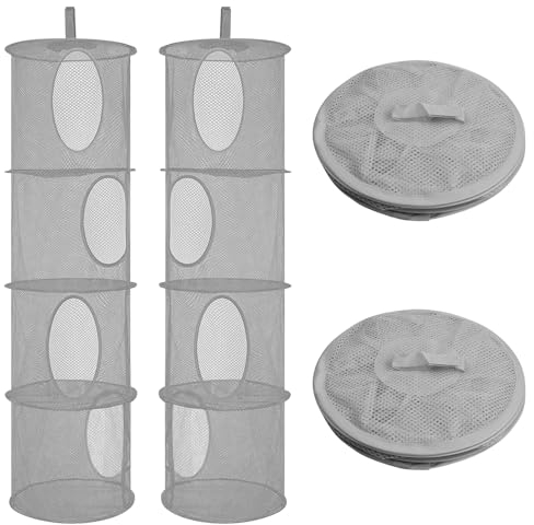 Laughhe 2 Piezas Organizador de Malla, Red de Almacenamiento con 4 Compartimentos Cesta de Juguete Plegable para Juguetes, Ropa Pequeña (Gris)