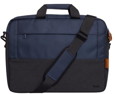 Trust Lisboa Laptoptasche 16 Zoll, Umhängetasche Herren Damen mit Trolley-Gurt, Tasche aus Recycelten PET-Flaschen, Arbeitstasche für Reisen Business MacBook Notebook HP Dell Asus Lenovo - Blau