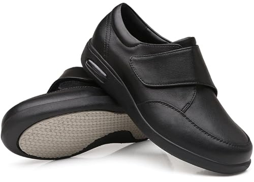 Aocase Zapatos Diabeticospara Personas Mayores,Zapatos para Ortopédicos Diabéticos de Cuero,Zapatos para Caminar De Cuero Ajustables Edema Zapatos,Negro,42EU