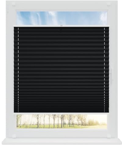 RENA Plissee ohne Bohren Rollos für Fenster | Faltrollos für Fenster & Tür | Plisseerollo nach Maß Verdunkelung | Fenster Rollos für Innen | Jalousie Schwarz 125x140 cm
