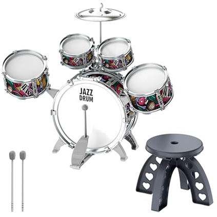 TISHITA 3 Piezas Batería Infantil Tambores Percusión Musical Juguete Educativo Taburete PVC para Niños Creatividad Música Fiestas Entretenimiento, 5 en 1