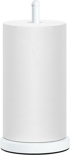 WORHE Kitchen Roll Holder Metal Countertop Heavy Duty Base Stand Roll Dispenser for White Paper Stand,For Dining Table Bathroom Decor Home for countertop Matte White YGC019